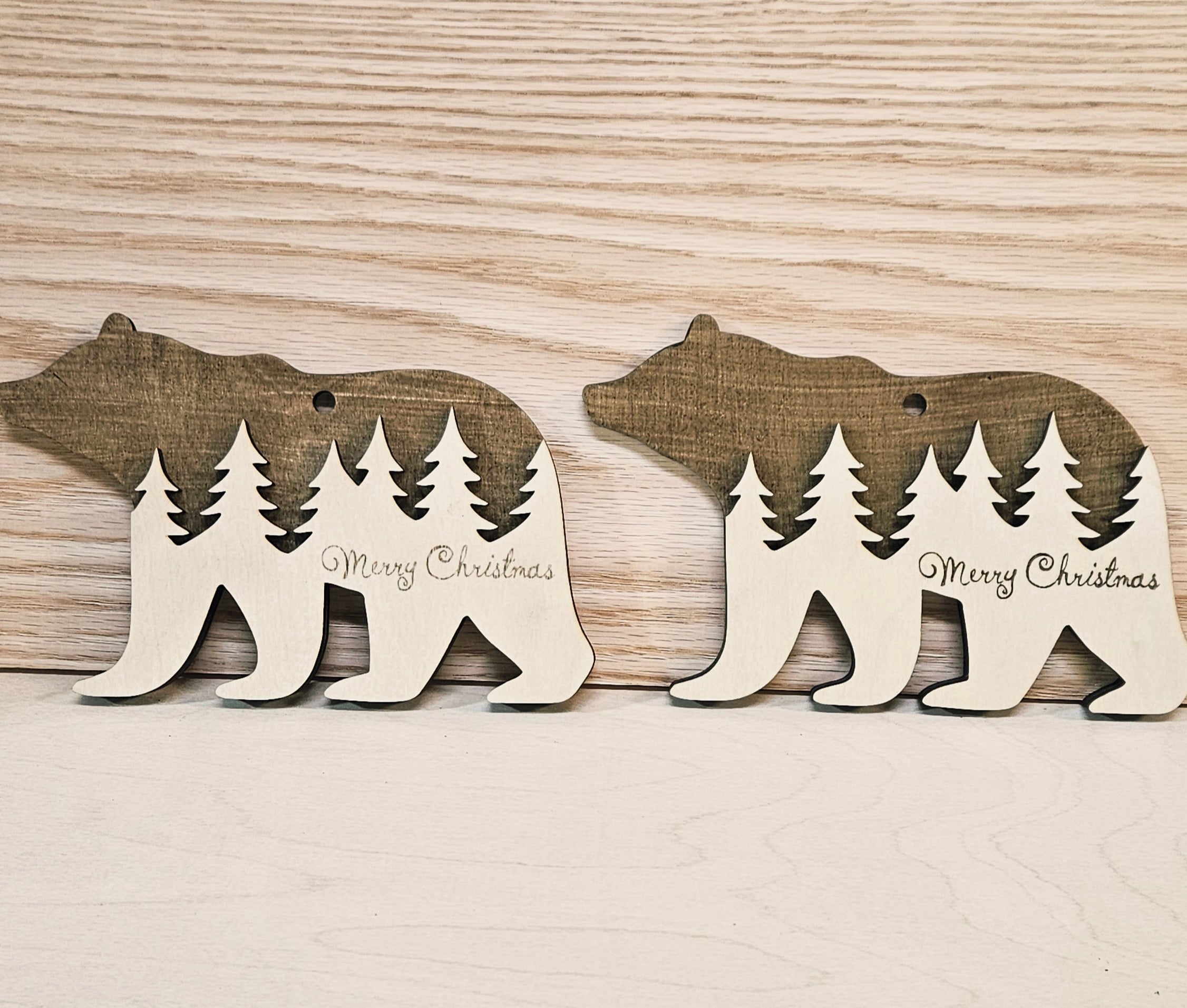 Wooden Bear Christmas Ornament – Forest Design