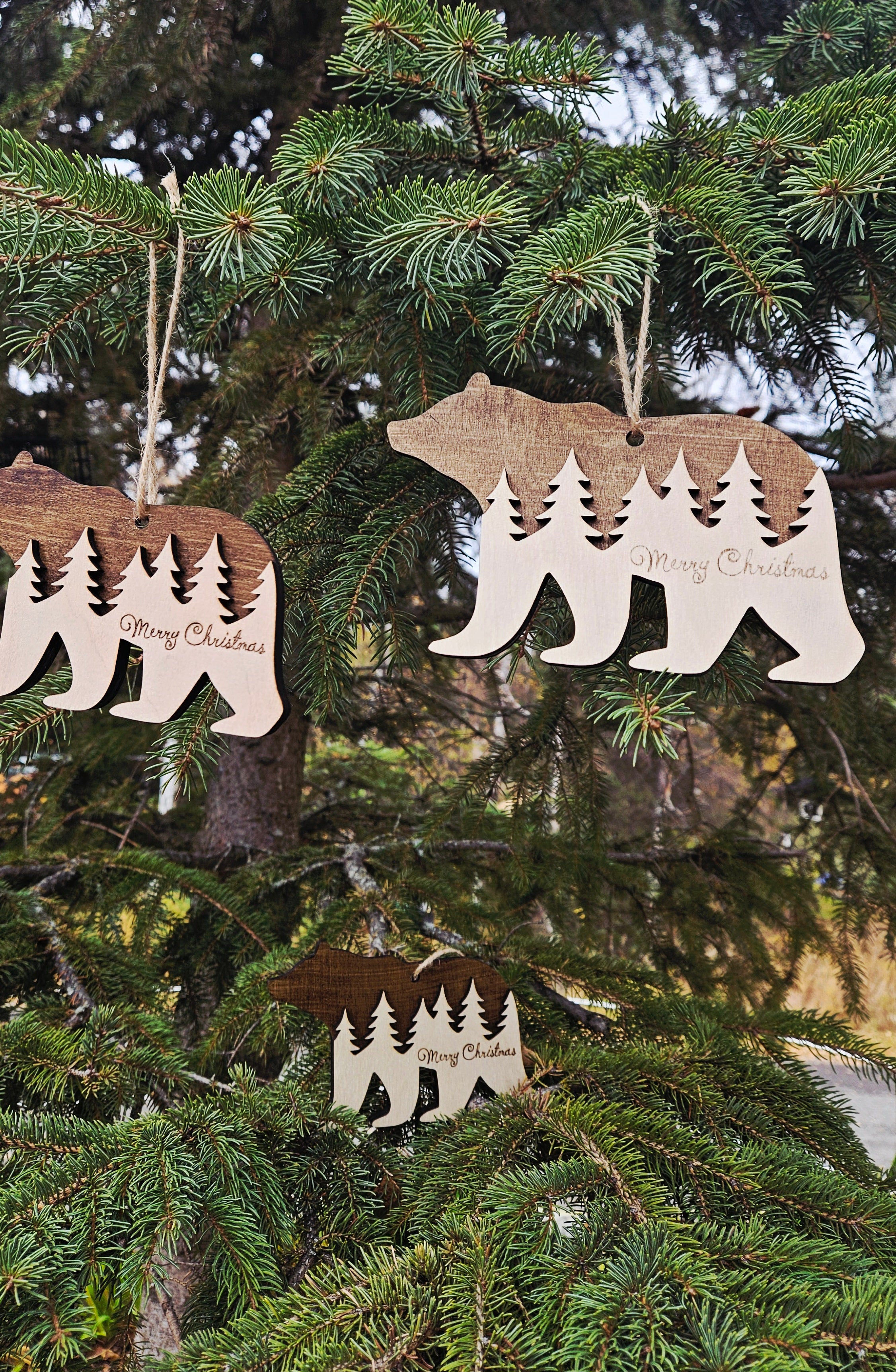 Wooden Bear Christmas Ornament – Forest Design