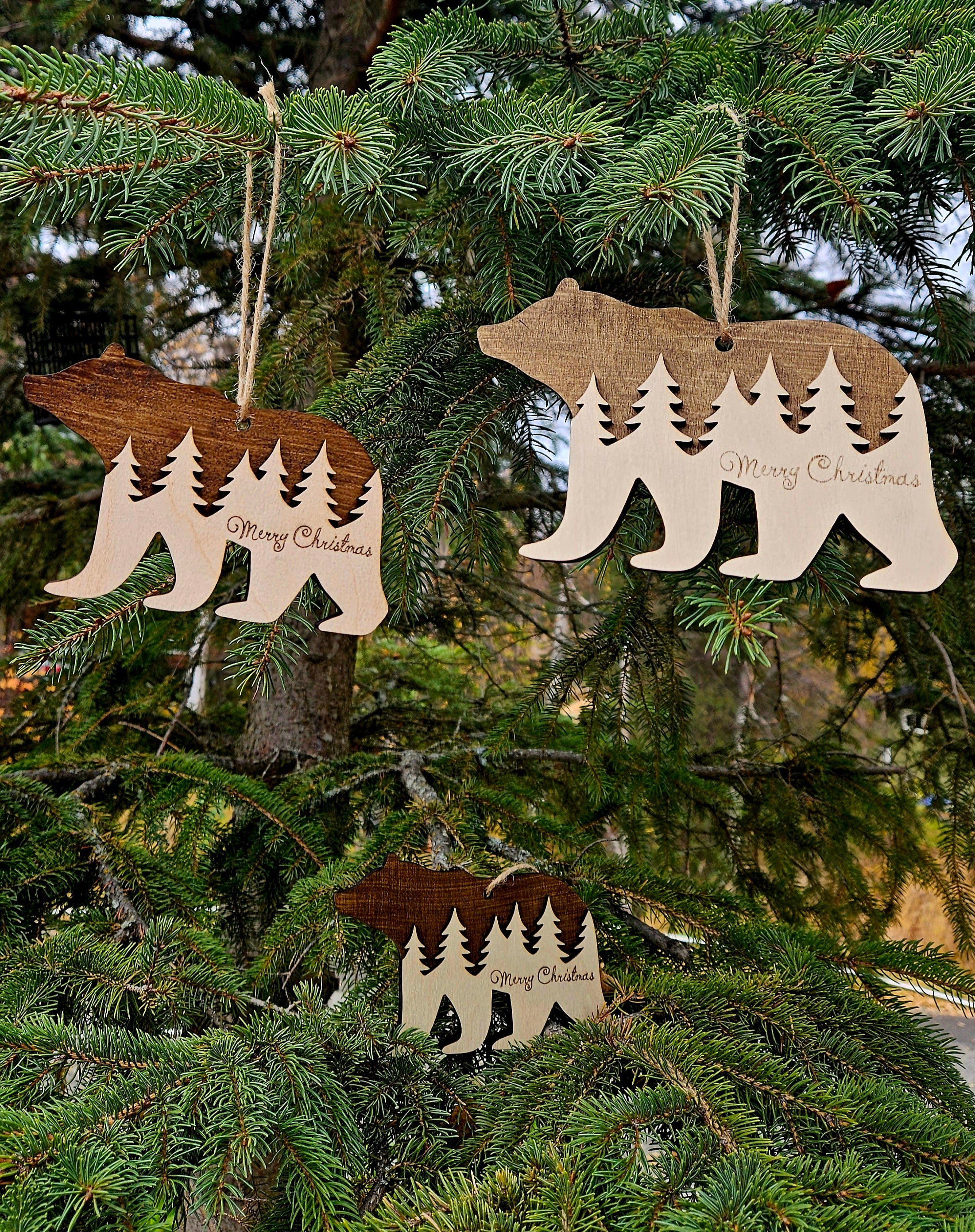 Wooden Bear Christmas Ornament – Forest Design