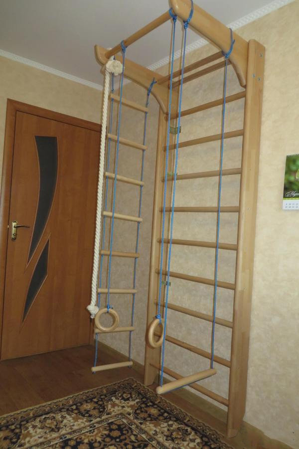Sport ladder made of natural wood for kids and adults with Adjustable Pull Up Bar