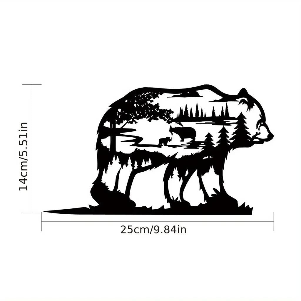 Bear Tree Topper – Metal Forest Silhouette Peak | Mama Bear & Cub Nature Scene | Rustic Tree Decoration for Yard, Fence, or Cabin