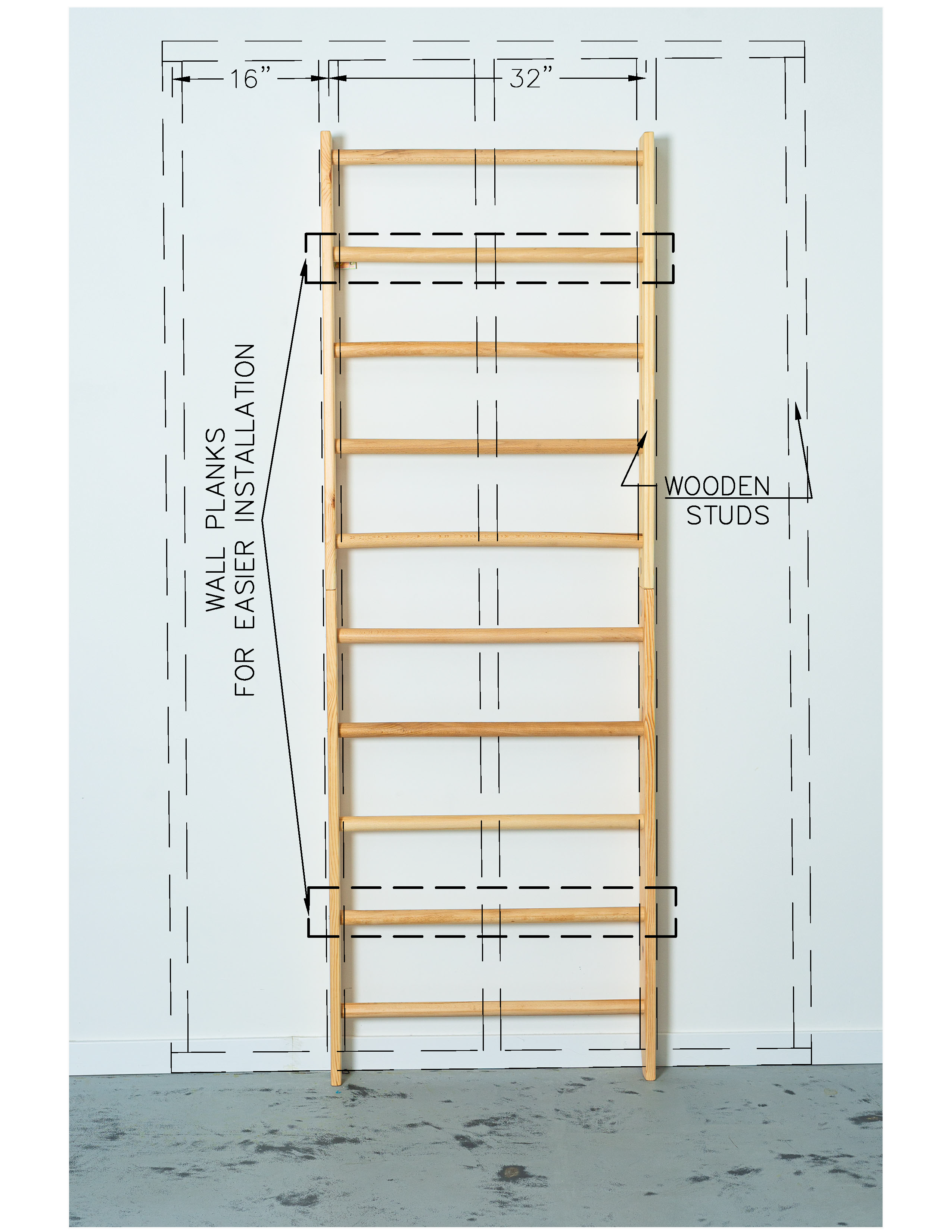 Heavy Duty Wooden Swedish Sport Ladder For Calisthenics and Workout