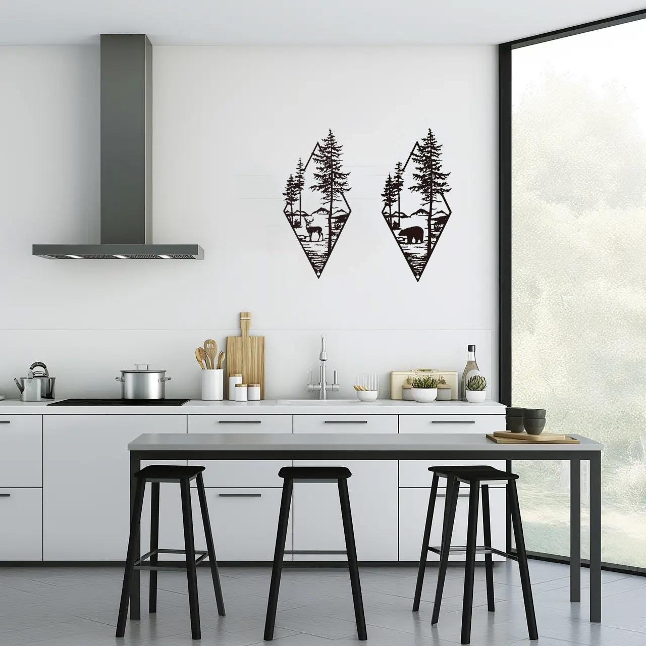 Geometric Bear Forest Metal Wall Art – Mountain Scene with Trees & Wildlife | Rustic Wall Hanging for Cabin, Living Room, Nature Lovers