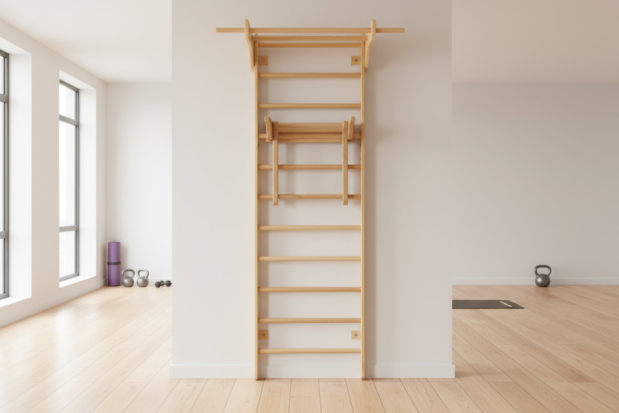 Robust Swedish Ladder/Stall Bar with Wide Pull-Up and Dip Bars