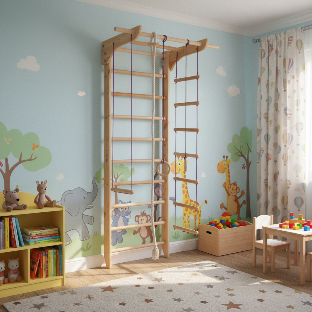 Swedish ladder with wide pull up bar for kids and adults