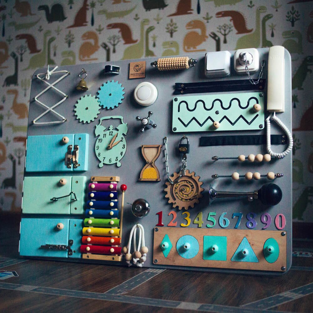 Medium Educational Busy Board for Brain and Motor Skills Development - CleverWood