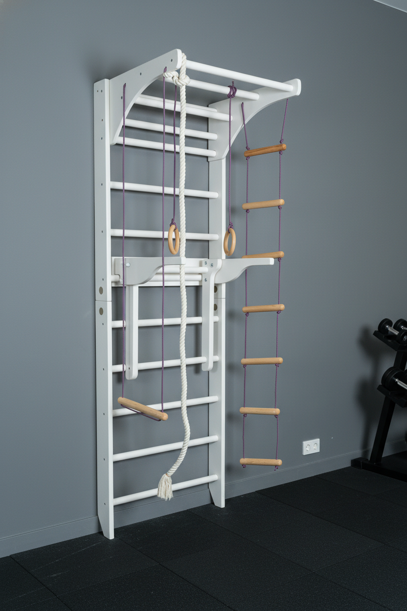 Wall Stall Bar with Adjustable Pull up bar, Dip bar and Rope Add-ons