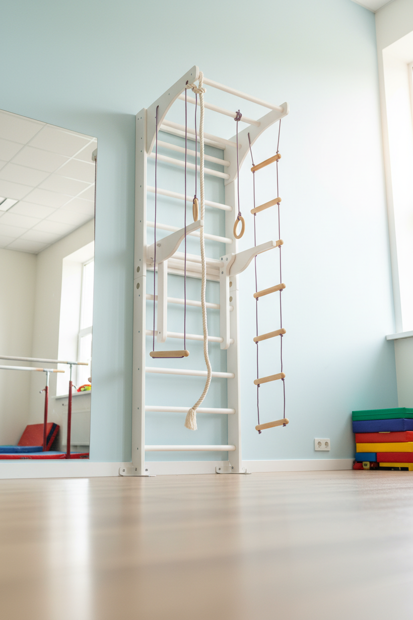 Wall Stall Bar with Adjustable Pull up bar, Dip bar and Rope Add-ons