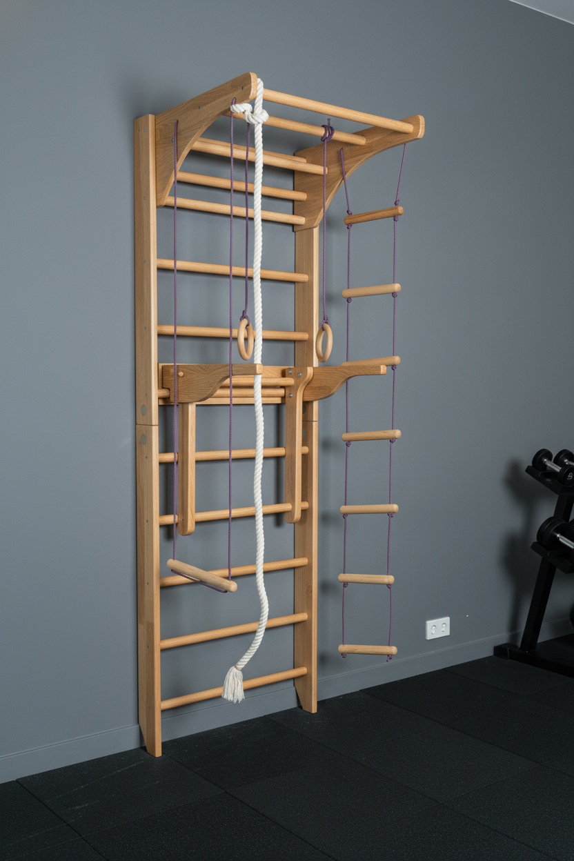 Wall Stall Bar with Adjustable Pull up bar, Dip bar and Rope Add-ons