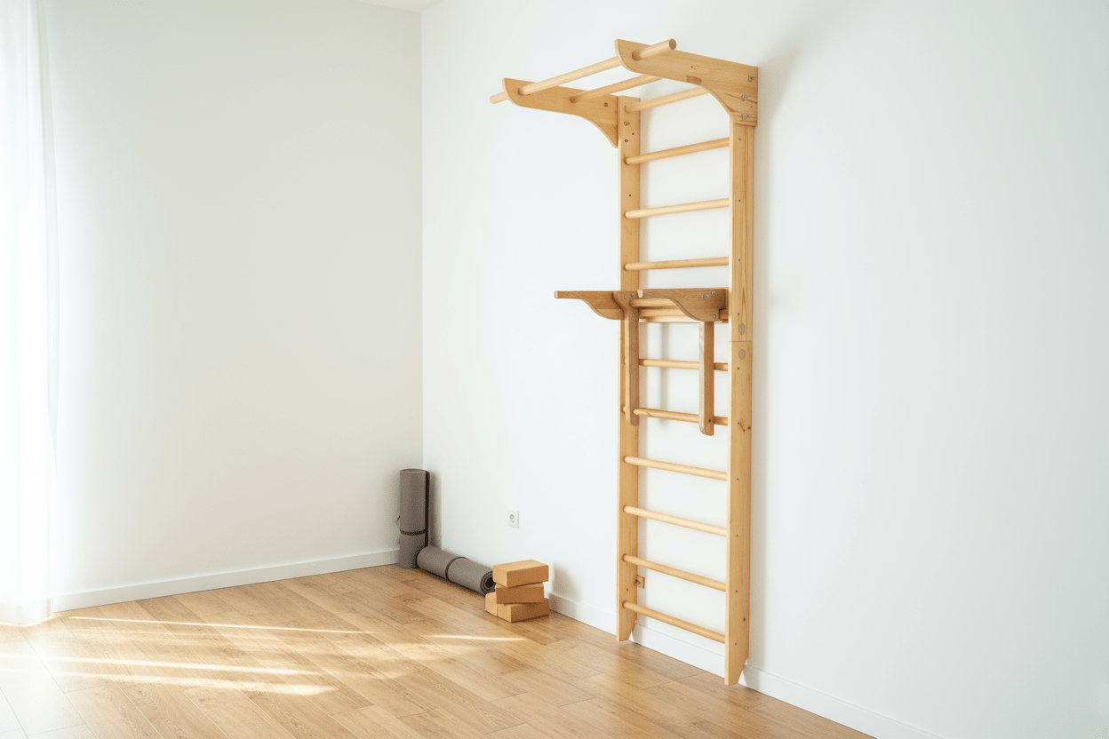 Robust Swedish Ladder/Stall Bar with Wide Pull - Up and Dip Bars - CleverWood
