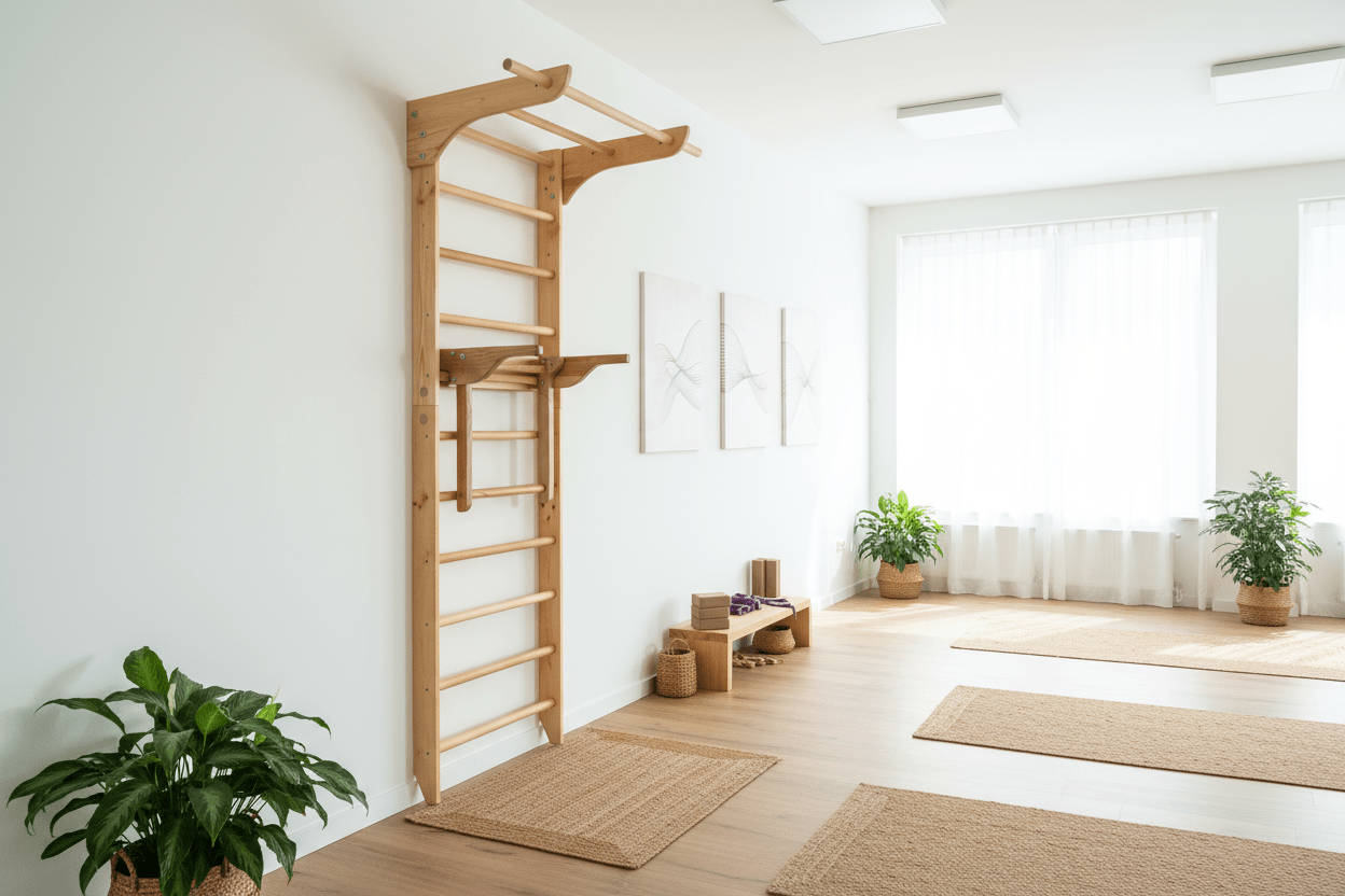Robust Swedish Ladder/Stall Bar with Wide Pull - Up and Dip Bars - CleverWood