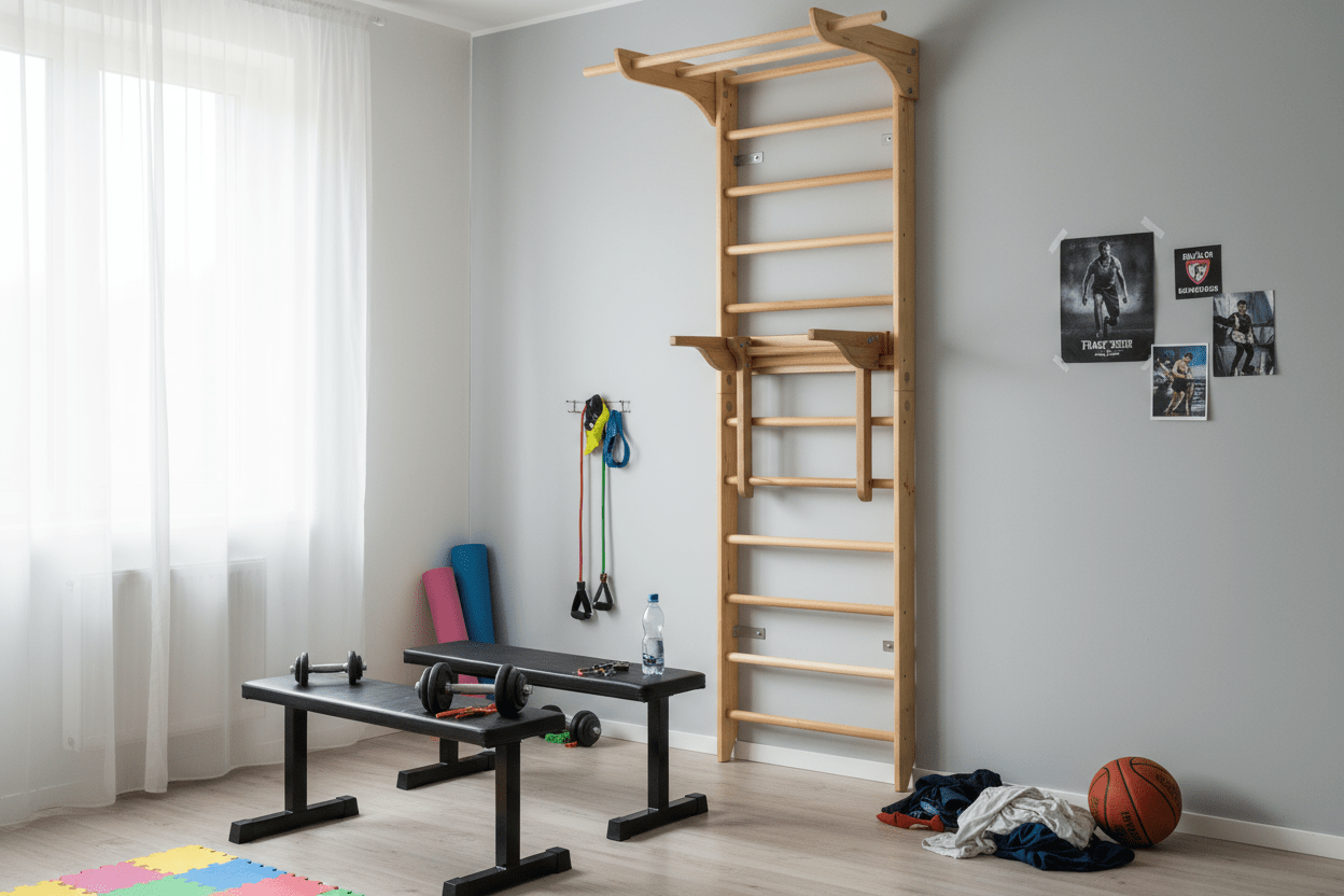Robust Swedish Ladder/Stall Bar with Wide Pull - Up and Dip Bars - CleverWood