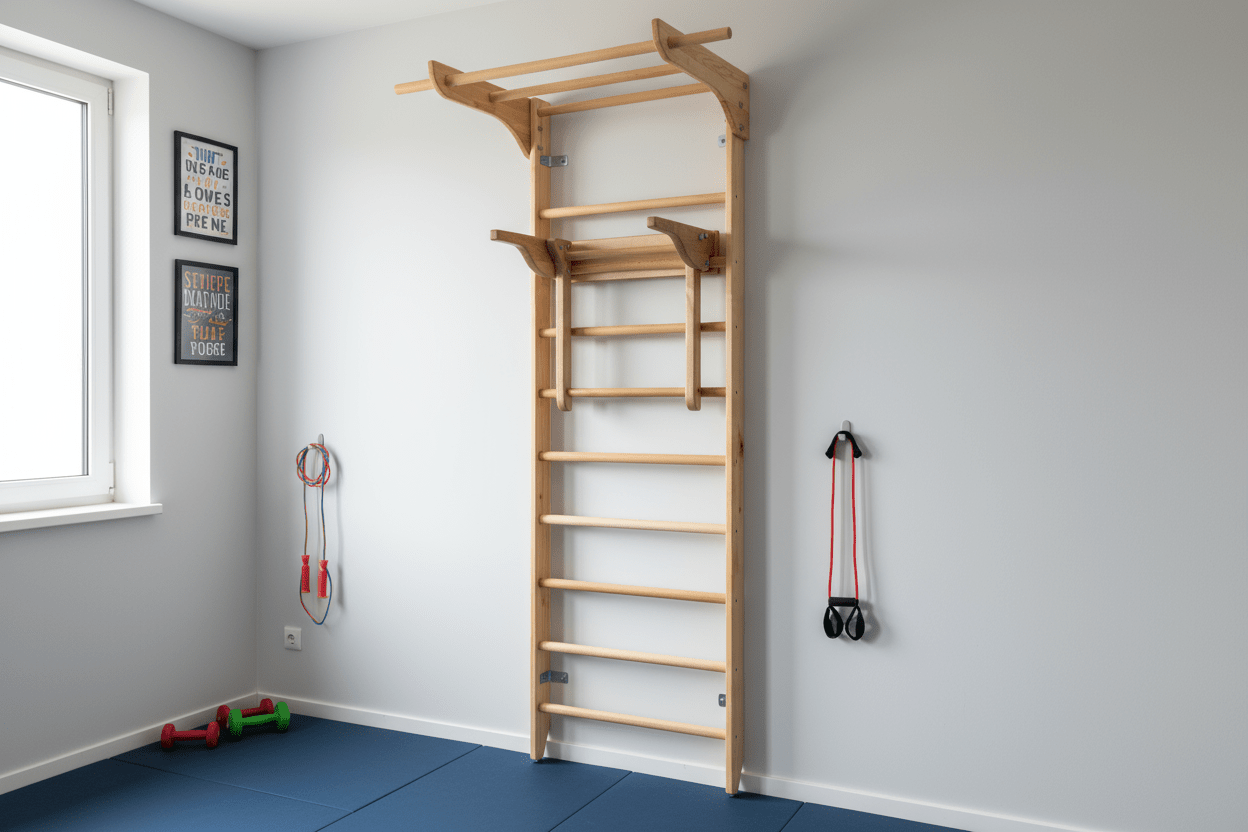 Robust Swedish Ladder/Stall Bar with Wide Pull - Up and Dip Bars - CleverWood