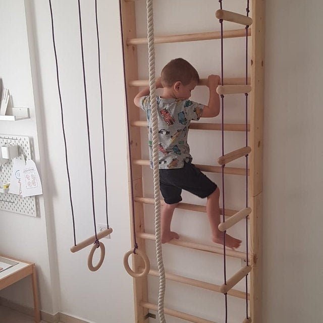 Sport ladder made of natural wood for kids and adults with Adjustable Pull Up Bar - CleverWood