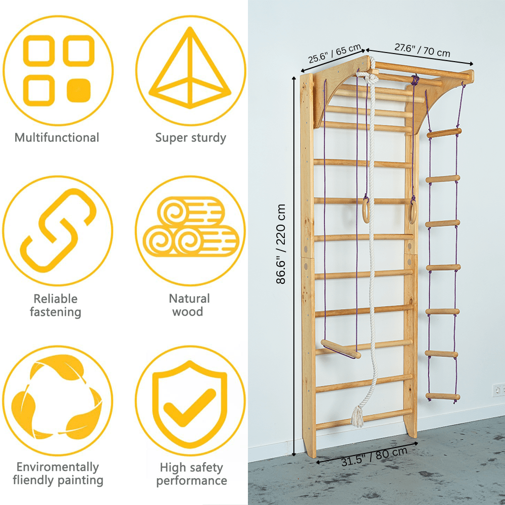 Sport ladder made of natural wood for kids and adults with Adjustable Pull Up Bar - CleverWood