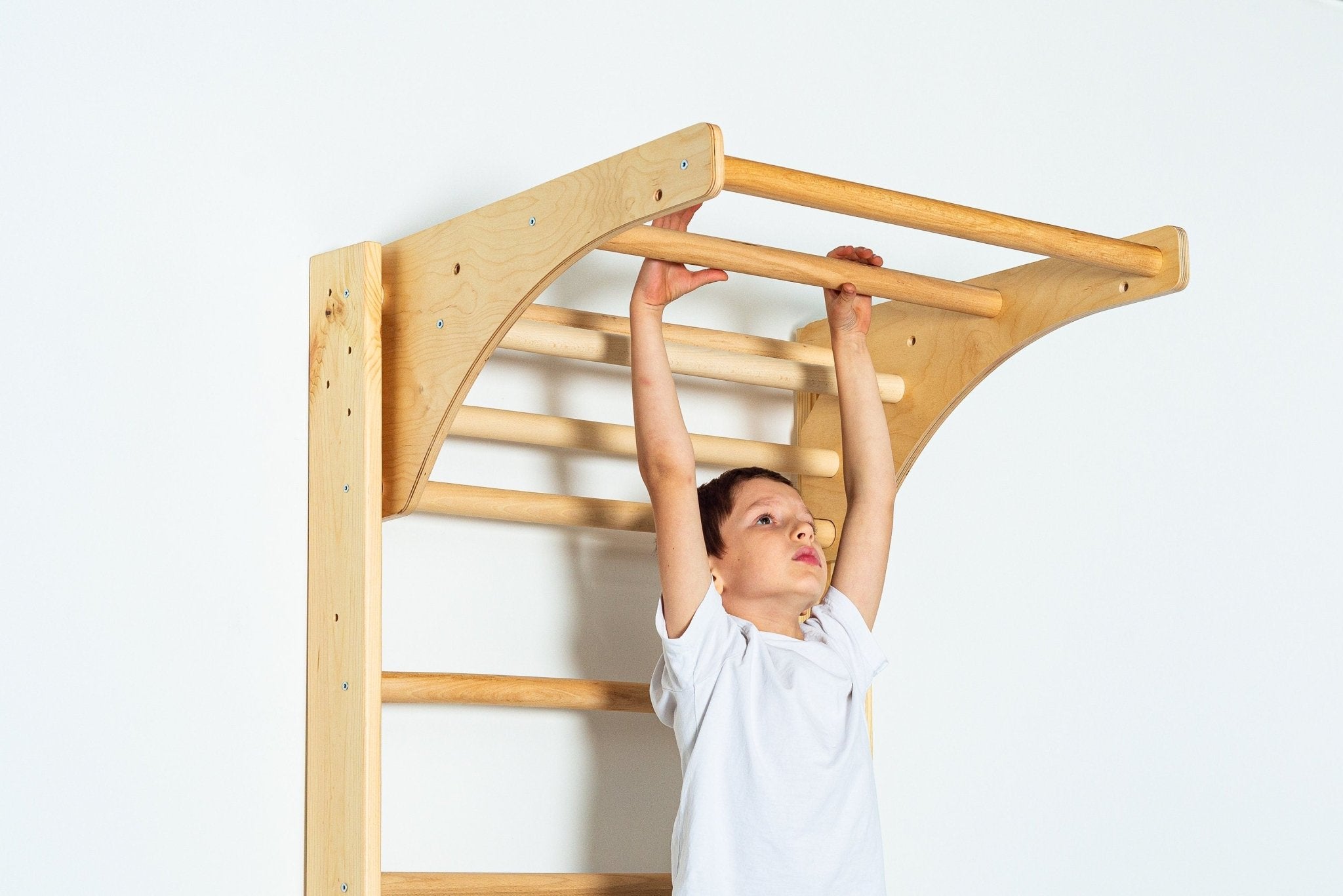 Sport ladder made of natural wood for kids and adults with Adjustable Pull Up Bar - CleverWood