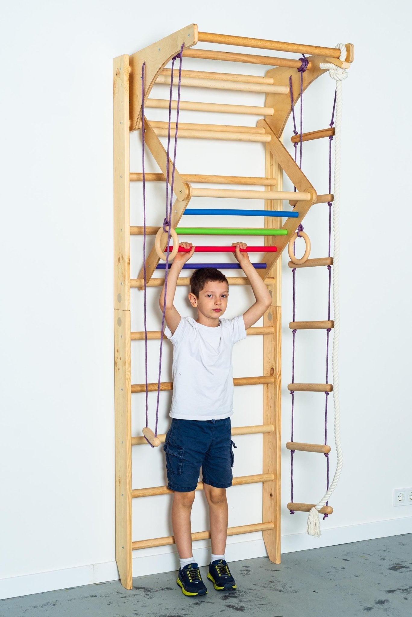 Sport Ladder with Adjustable Pull - Up Bar, Rope Attachments and Monkey Triangle - CleverWood