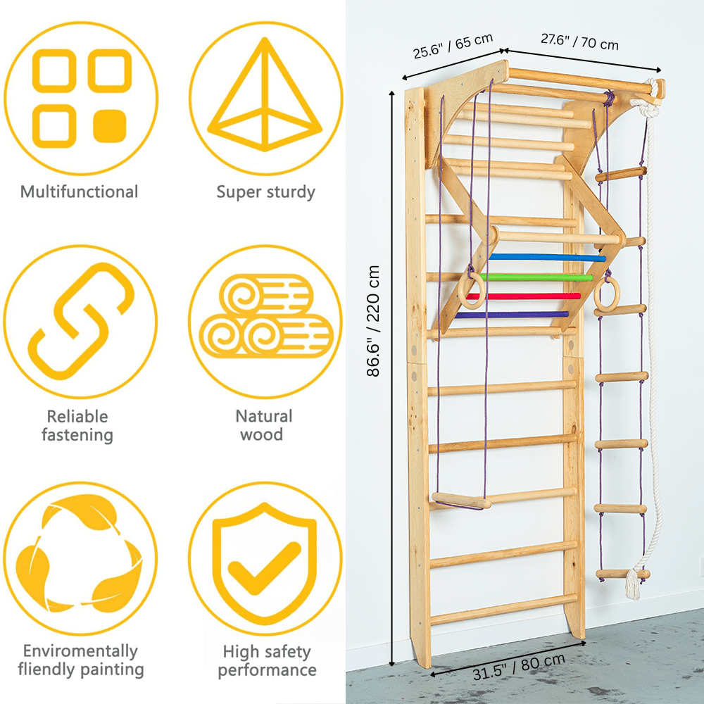 Sport Ladder with Adjustable Pull - Up Bar, Rope Attachments and Monkey Triangle - CleverWood