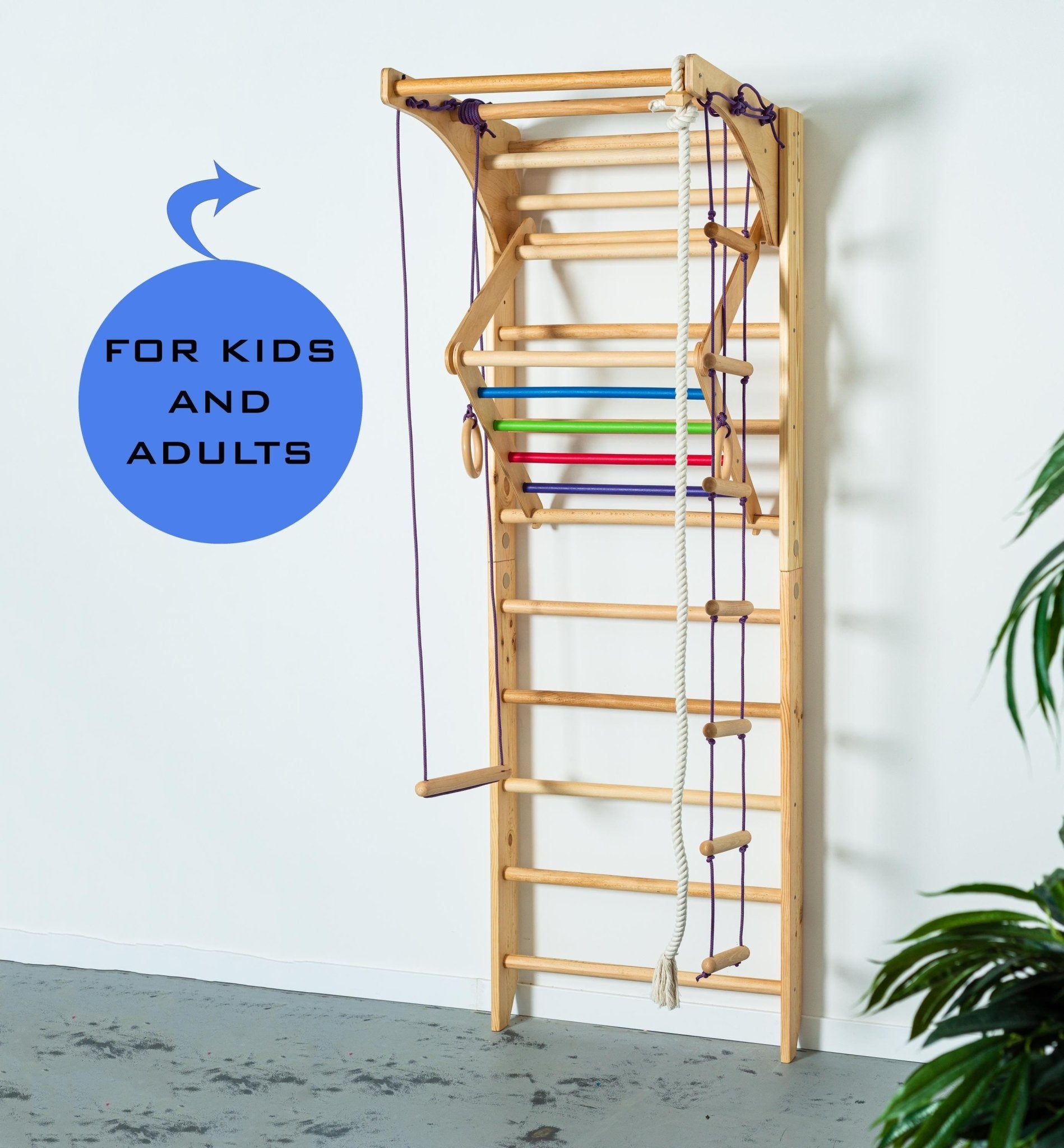 Sport Ladder with Adjustable Pull - Up Bar, Rope Attachments and Monkey Triangle - CleverWood