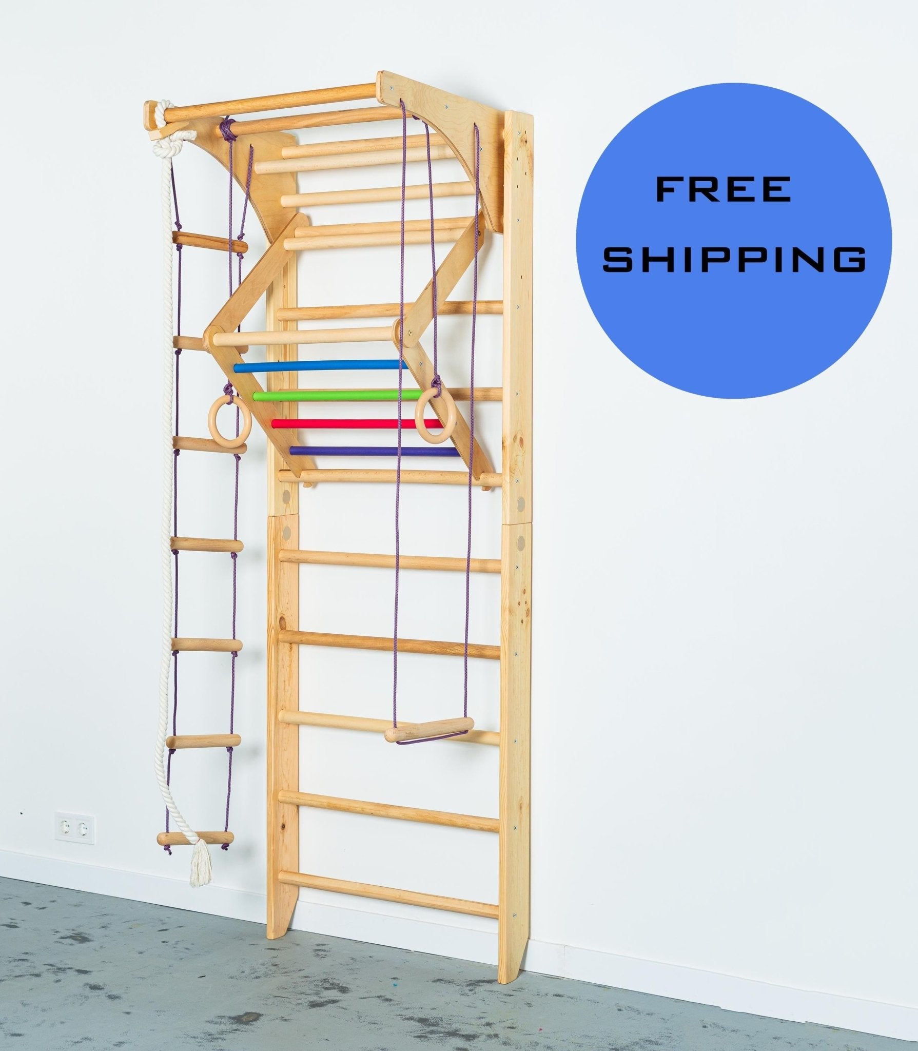 Sport Ladder with Adjustable Pull - Up Bar, Rope Attachments and Monkey Triangle - CleverWood
