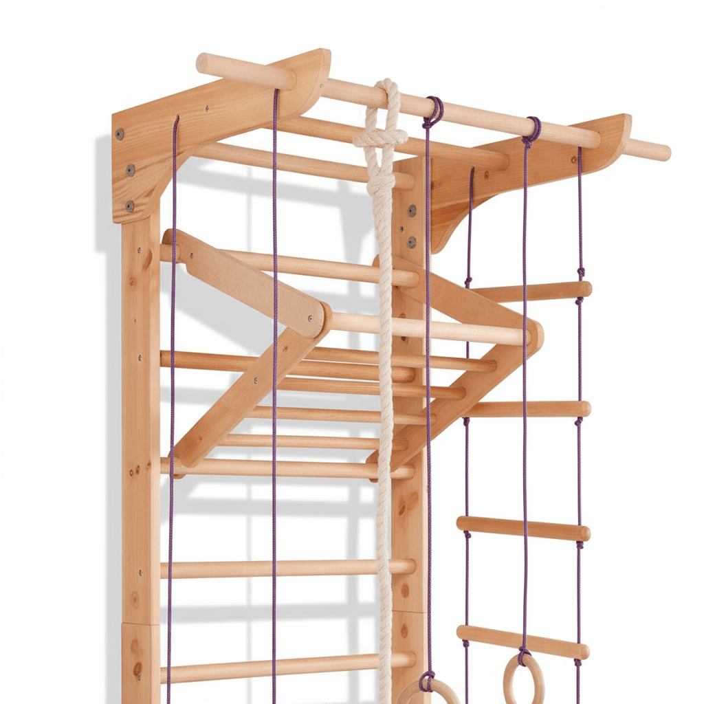 Swedish ladder with wide pull up bar and Triangle for kids and adults - CleverWood