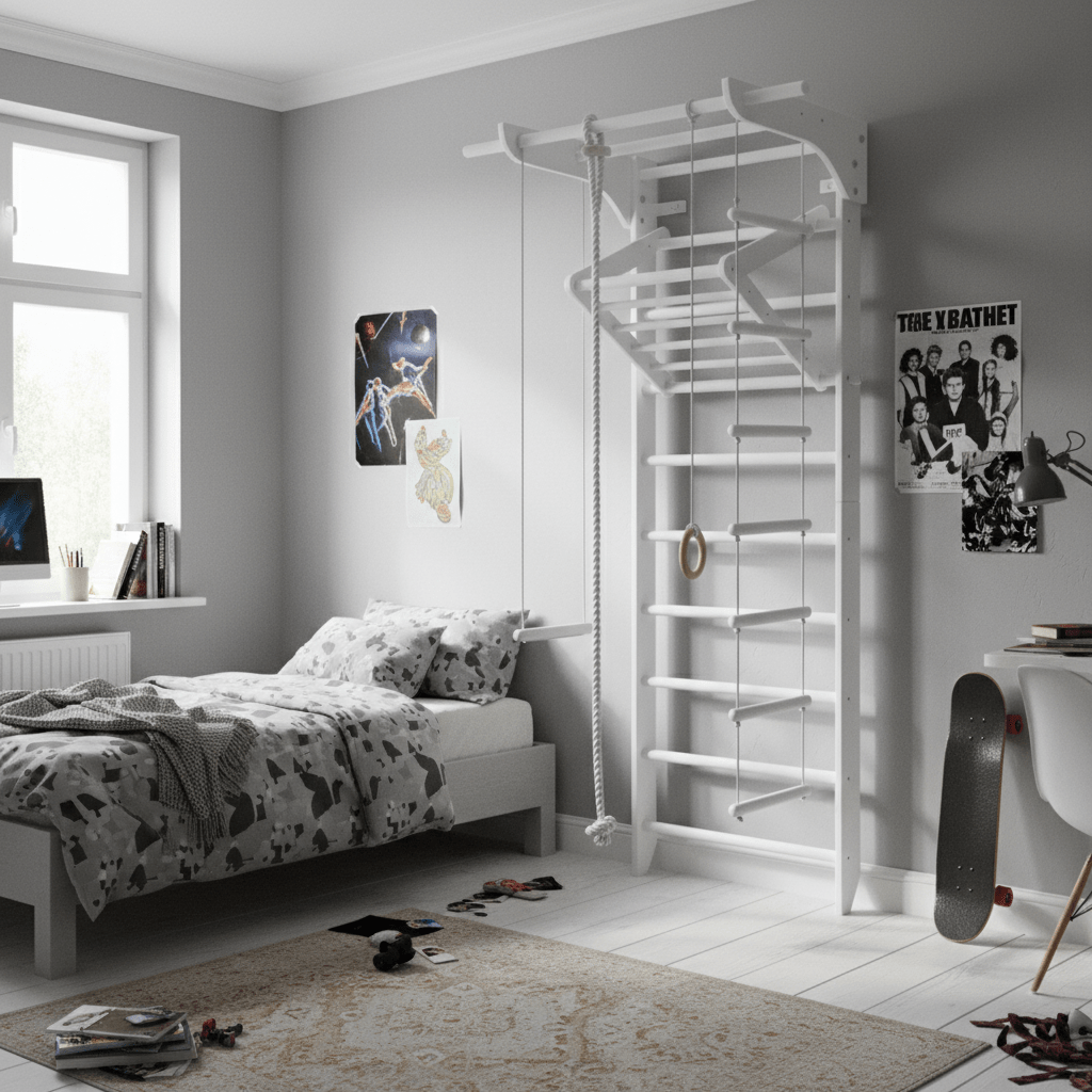 Swedish ladder with wide pull up bar and Triangle for kids and adults - CleverWood