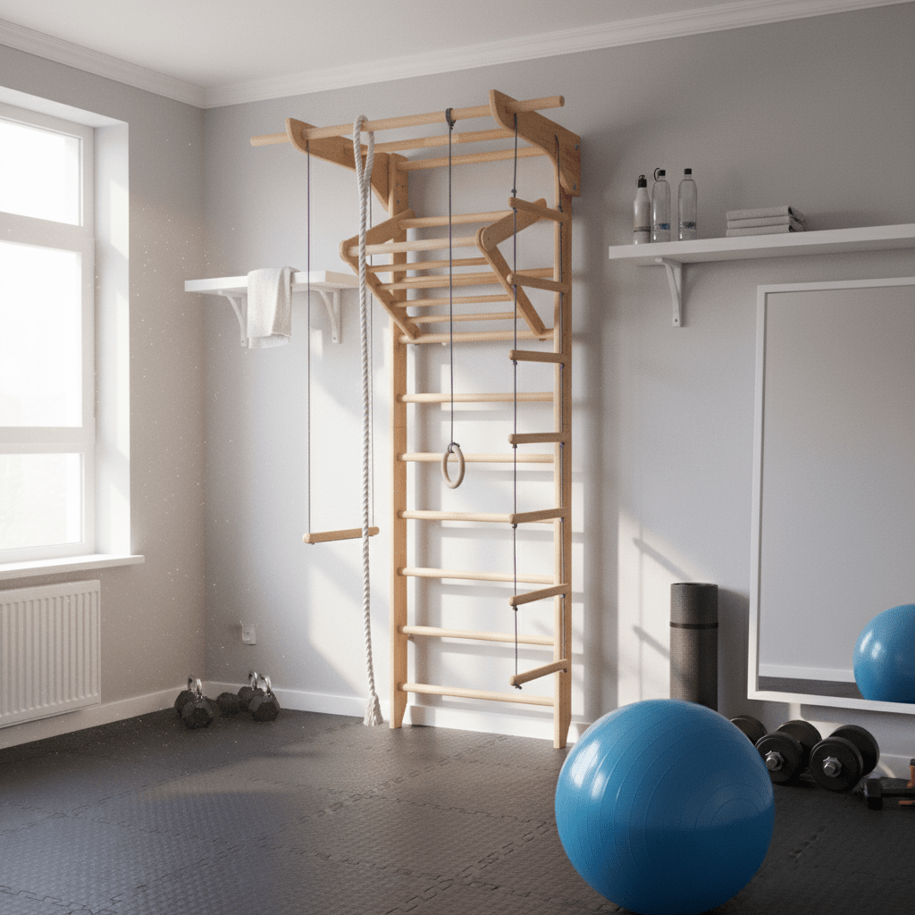 Swedish ladder with wide pull up bar and Triangle for kids and adults - CleverWood