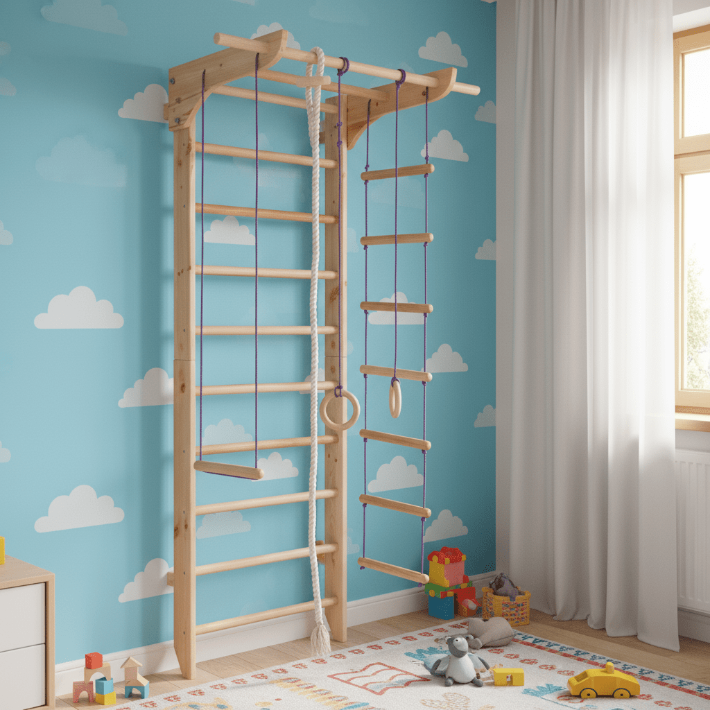 Swedish ladder with wide pull up bar for kids and adults - CleverWood