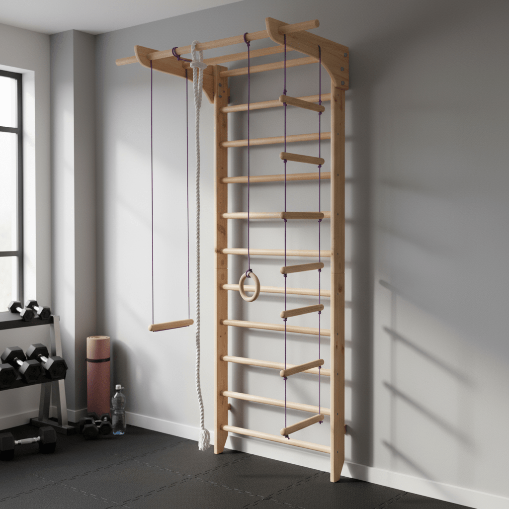 Swedish ladder with wide pull up bar for kids and adults - CleverWood