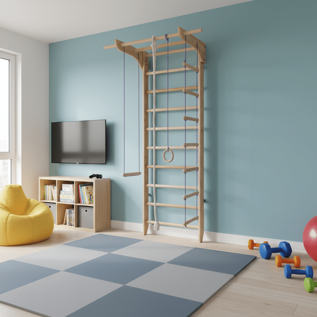 Swedish ladder with wide pull up bar for kids and adults - CleverWood