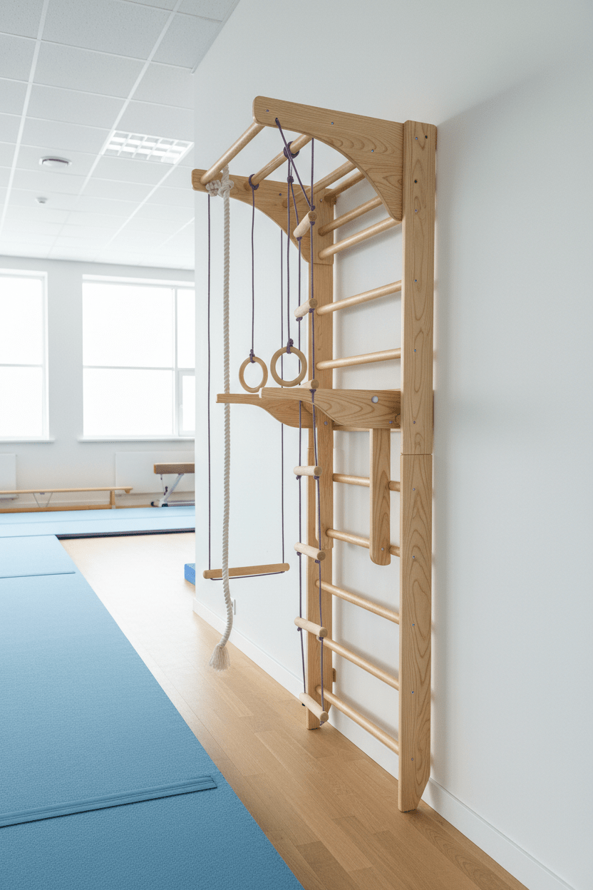 Wall Stall Bar with Adjustable Pull up bar, Dip bar and Rope Add - ons - CleverWood