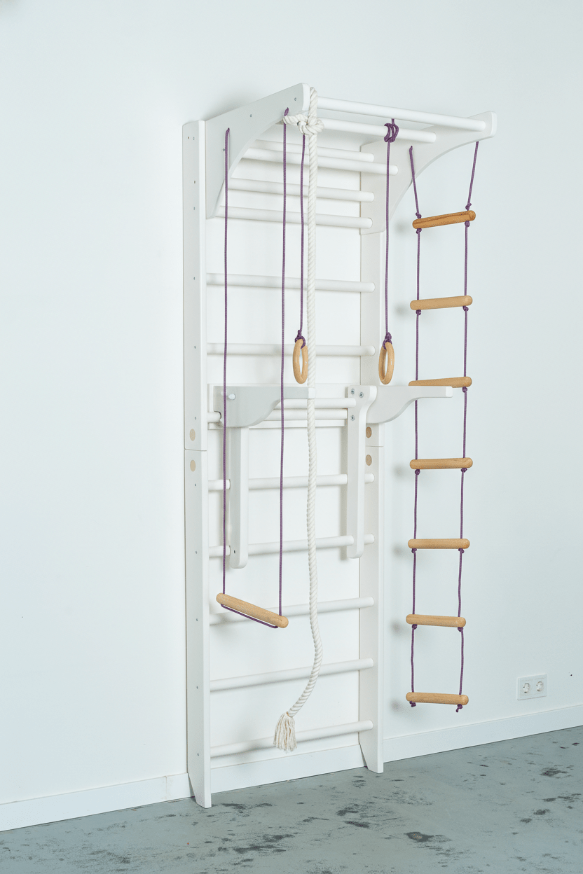 Wall Stall Bar with Adjustable Pull up bar, Dip bar and Rope Add - ons - CleverWood