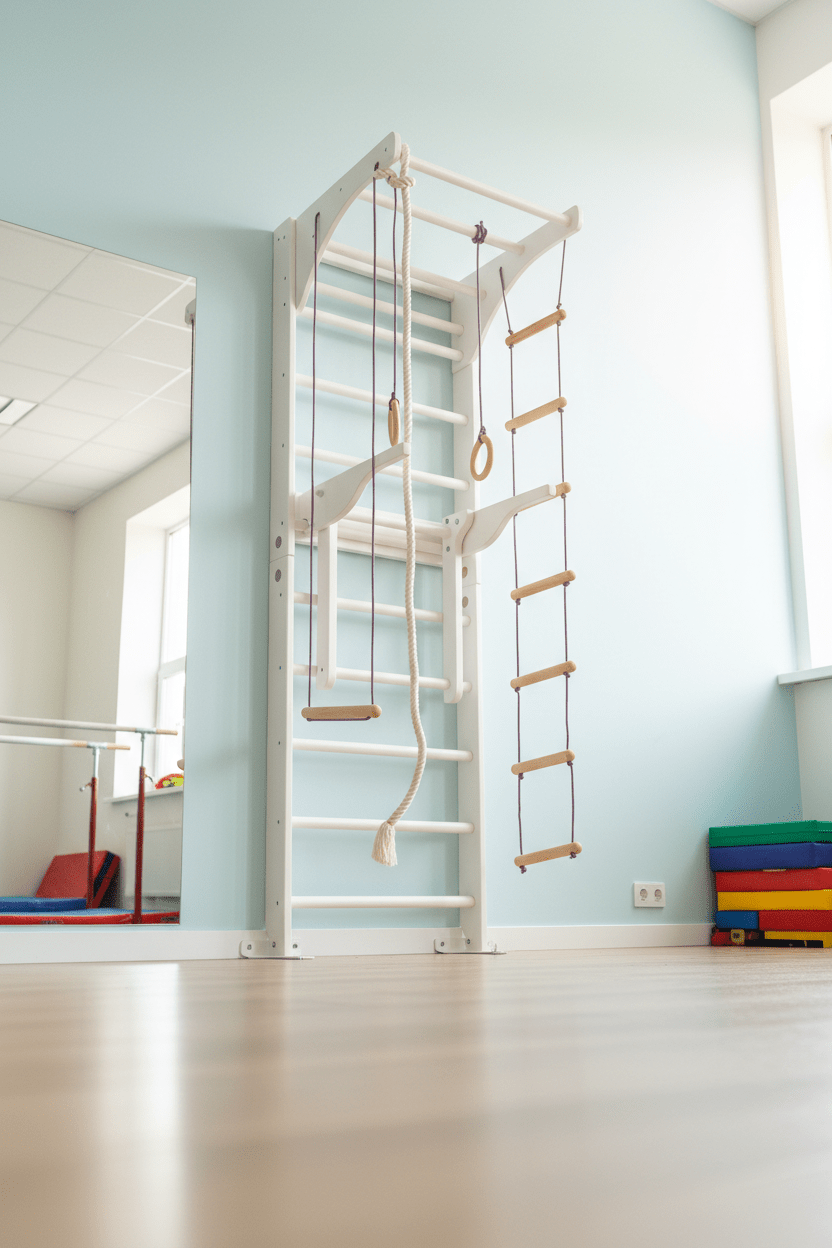 Wall Stall Bar with Adjustable Pull up bar, Dip bar and Rope Add - ons - CleverWood