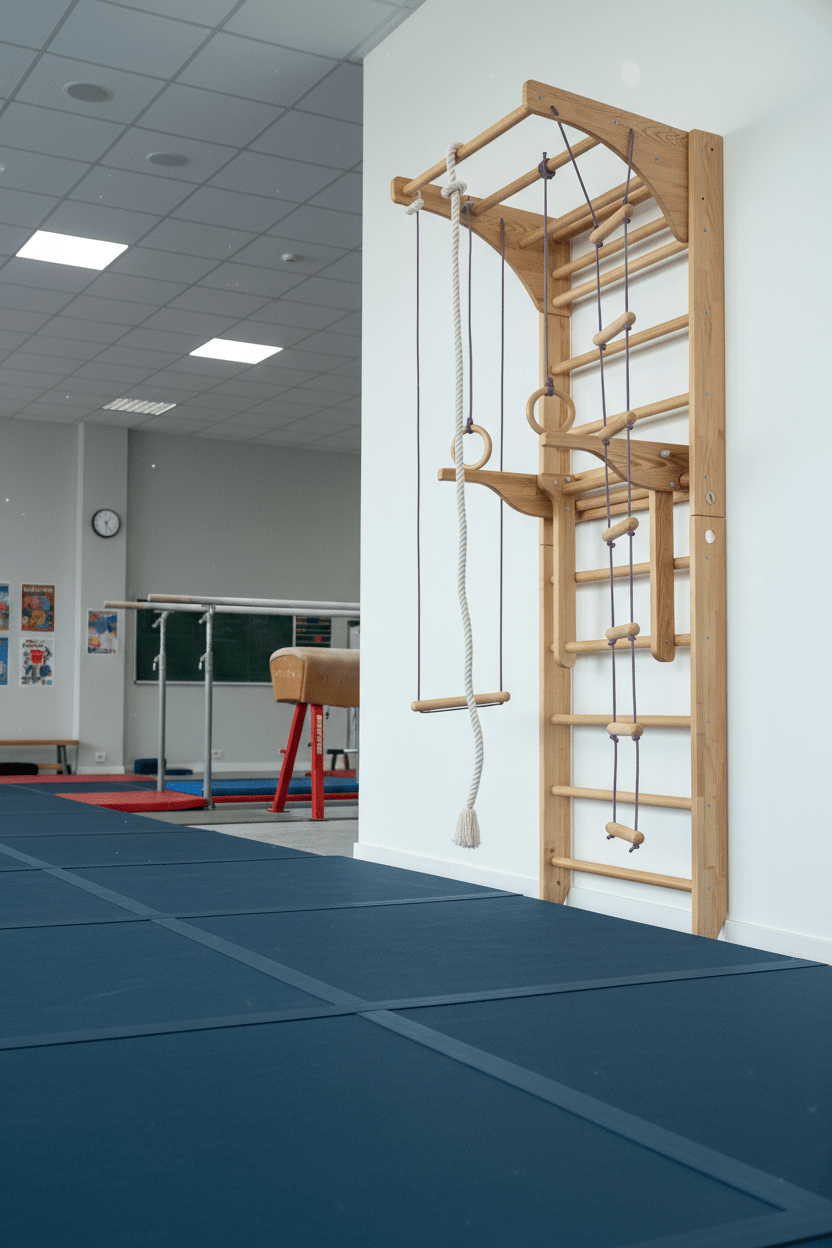 Wall Stall Bar with Adjustable Pull up bar, Dip bar and Rope Add - ons - CleverWood