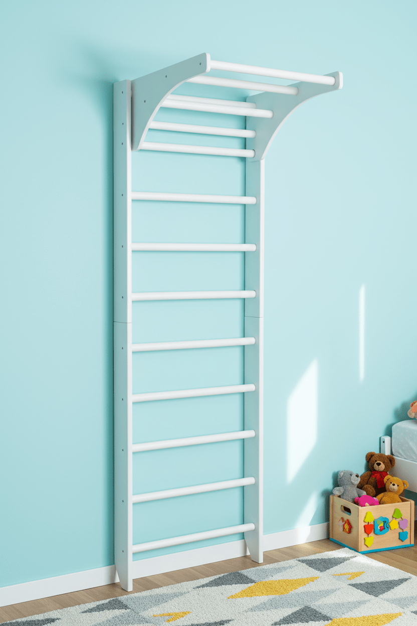 White Swedish Sport Ladder with Adjustable Pull - up bar for Home exercises - CleverWood