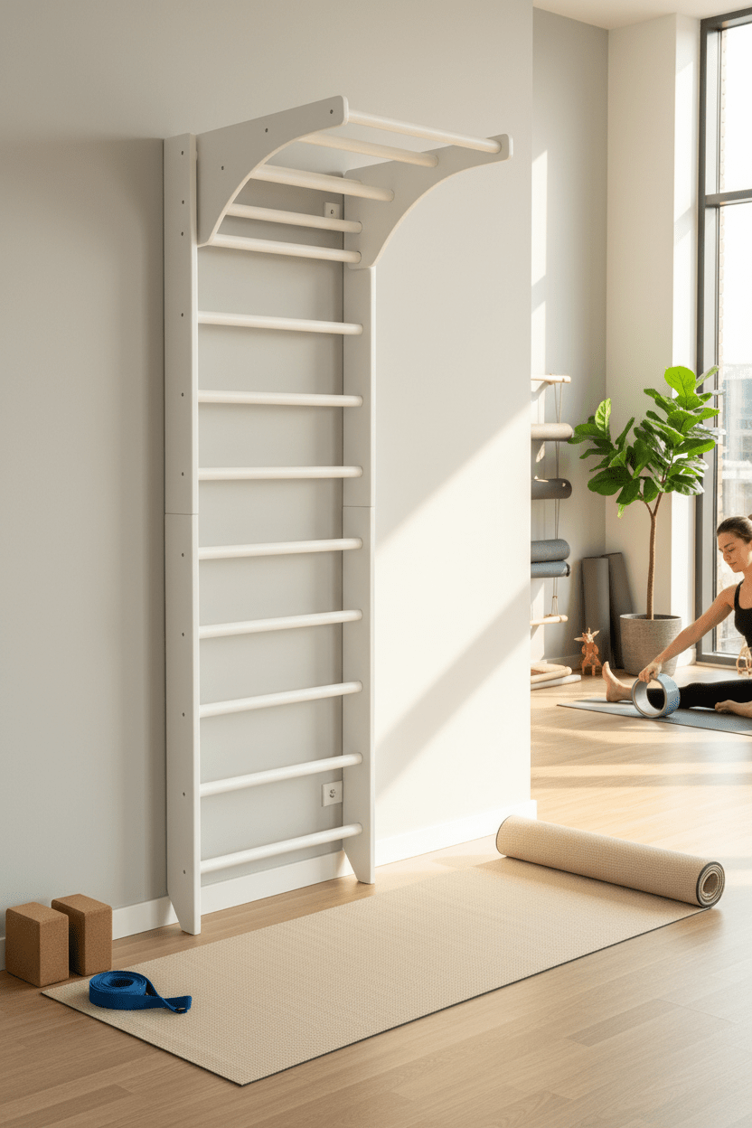 White Swedish Sport Ladder with Adjustable Pull - up bar for Home exercises - CleverWood