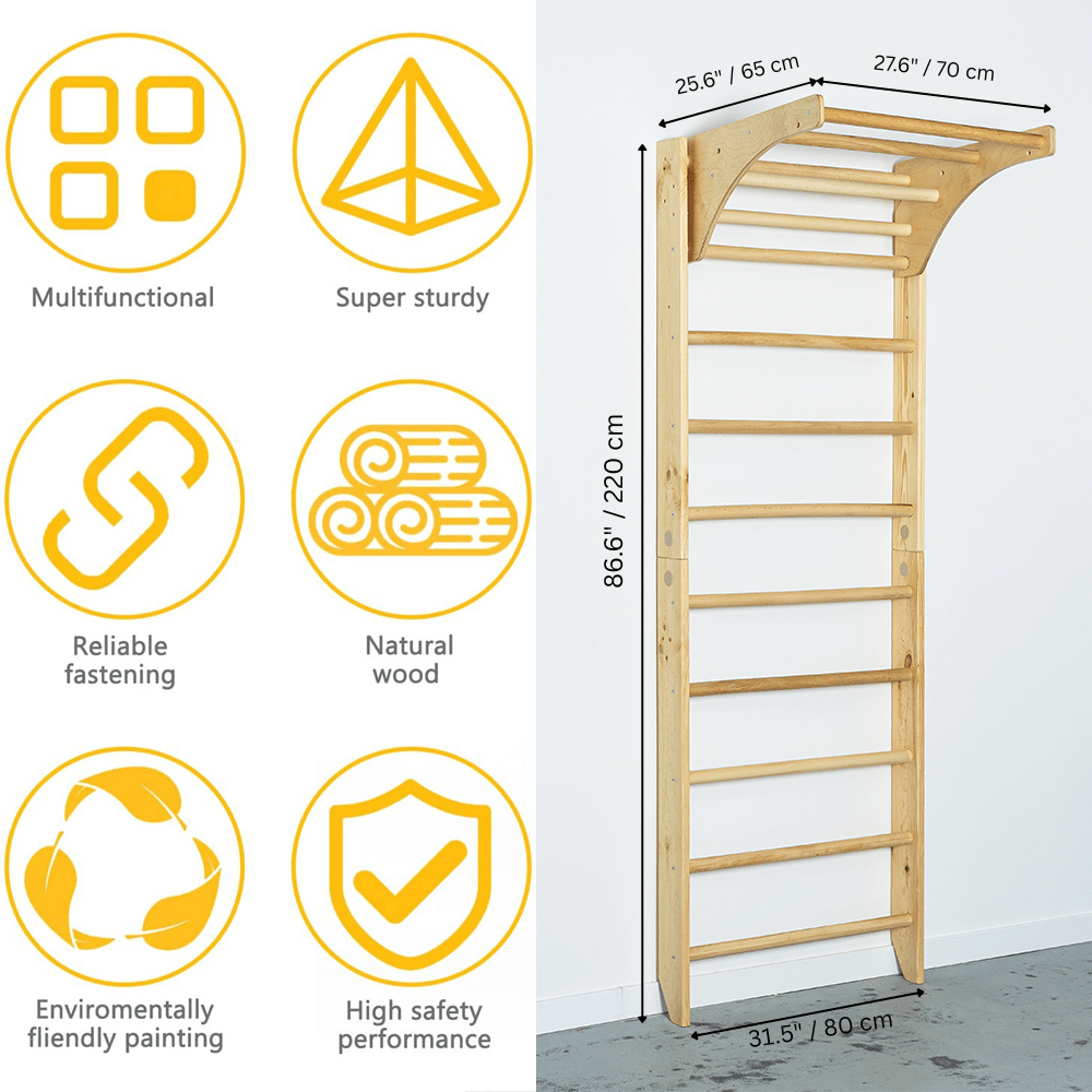 White Swedish Sport Ladder with Adjustable Pull - up bar for Home exercises - CleverWood