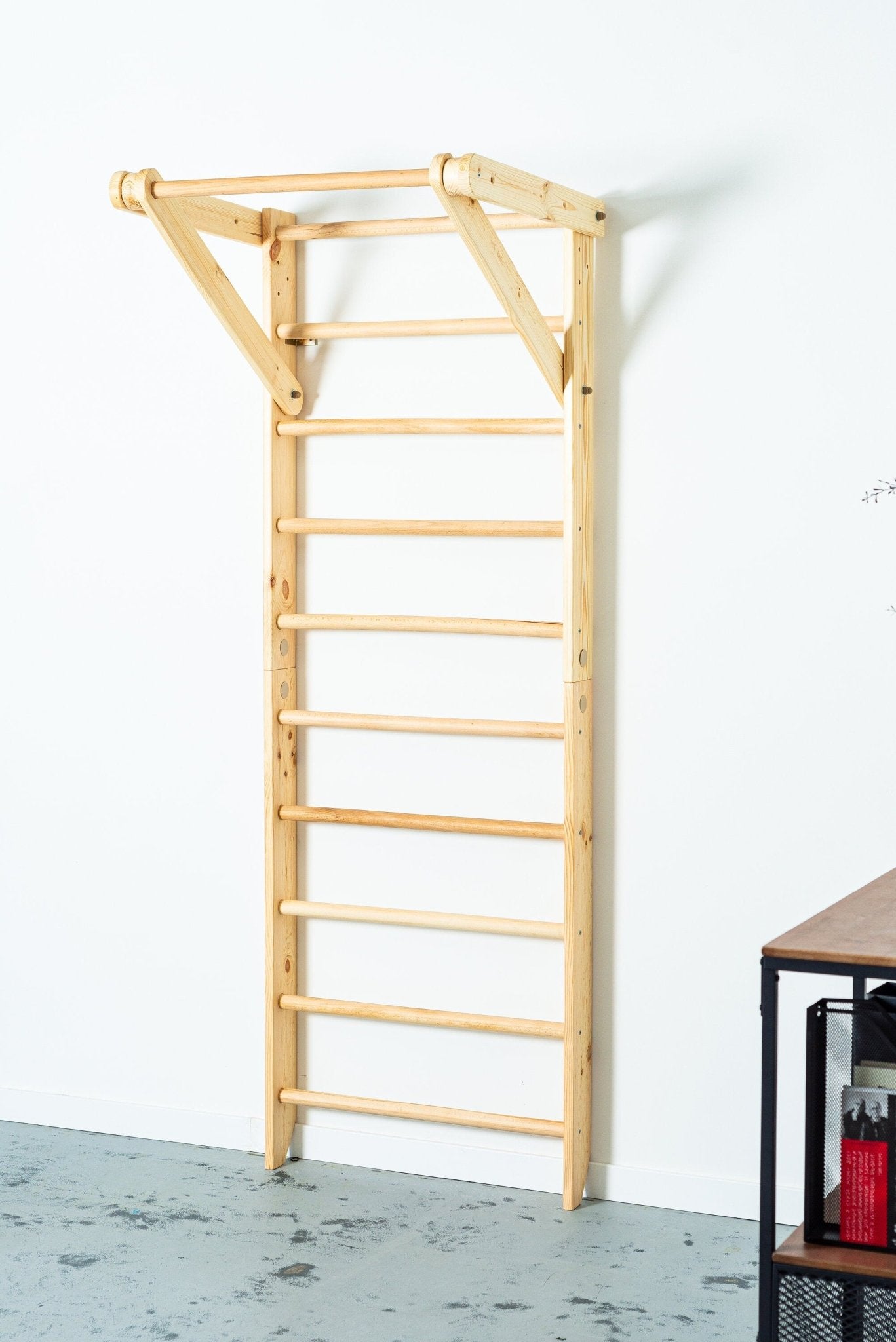 Wooden Ladder with fixed pull - up bar for kids and adults - Stall Bars for home exercises - CleverWood