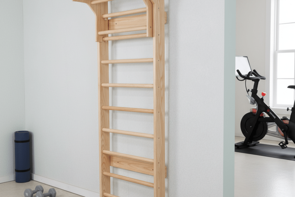 Wooden Swedish ladder with pull-up bar for a 4-week beginner workout plan