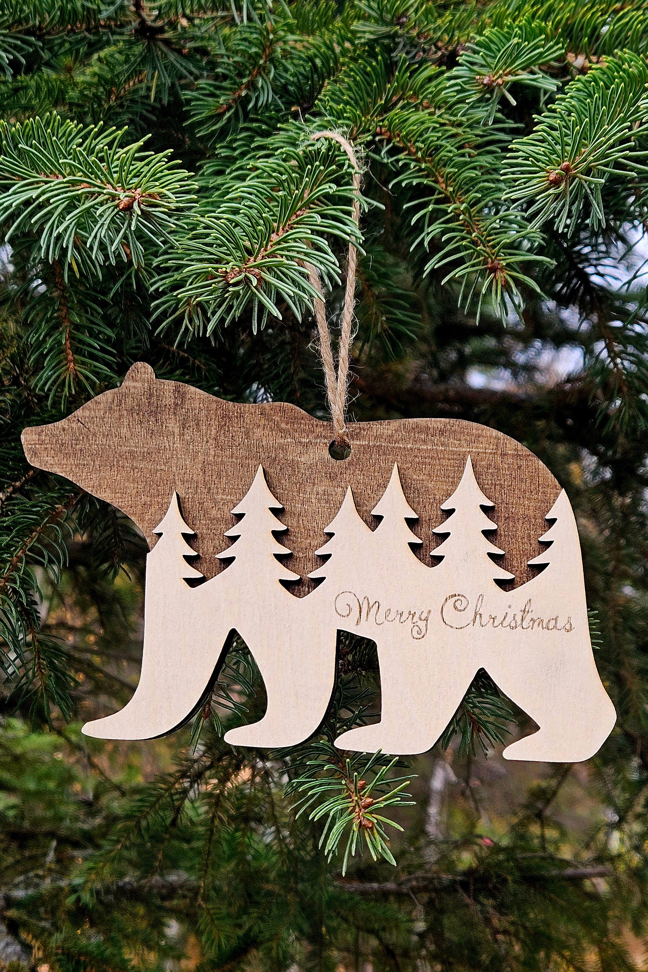 Wooden Bear Christmas Ornament – Forest Design