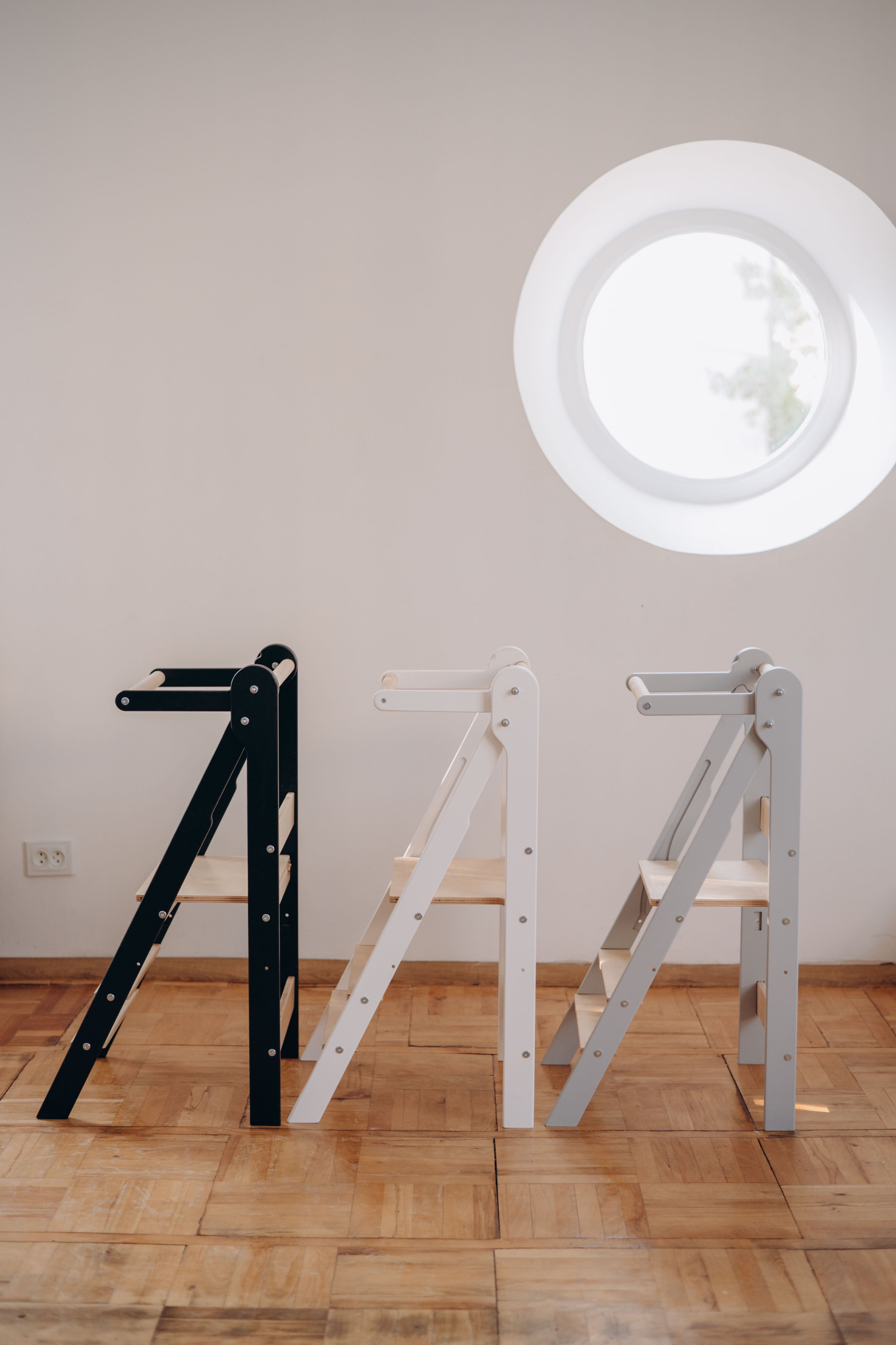Folding Helper Tower – Wooden Toddler Kitchen Tower with Safety Rail - Step Stool
