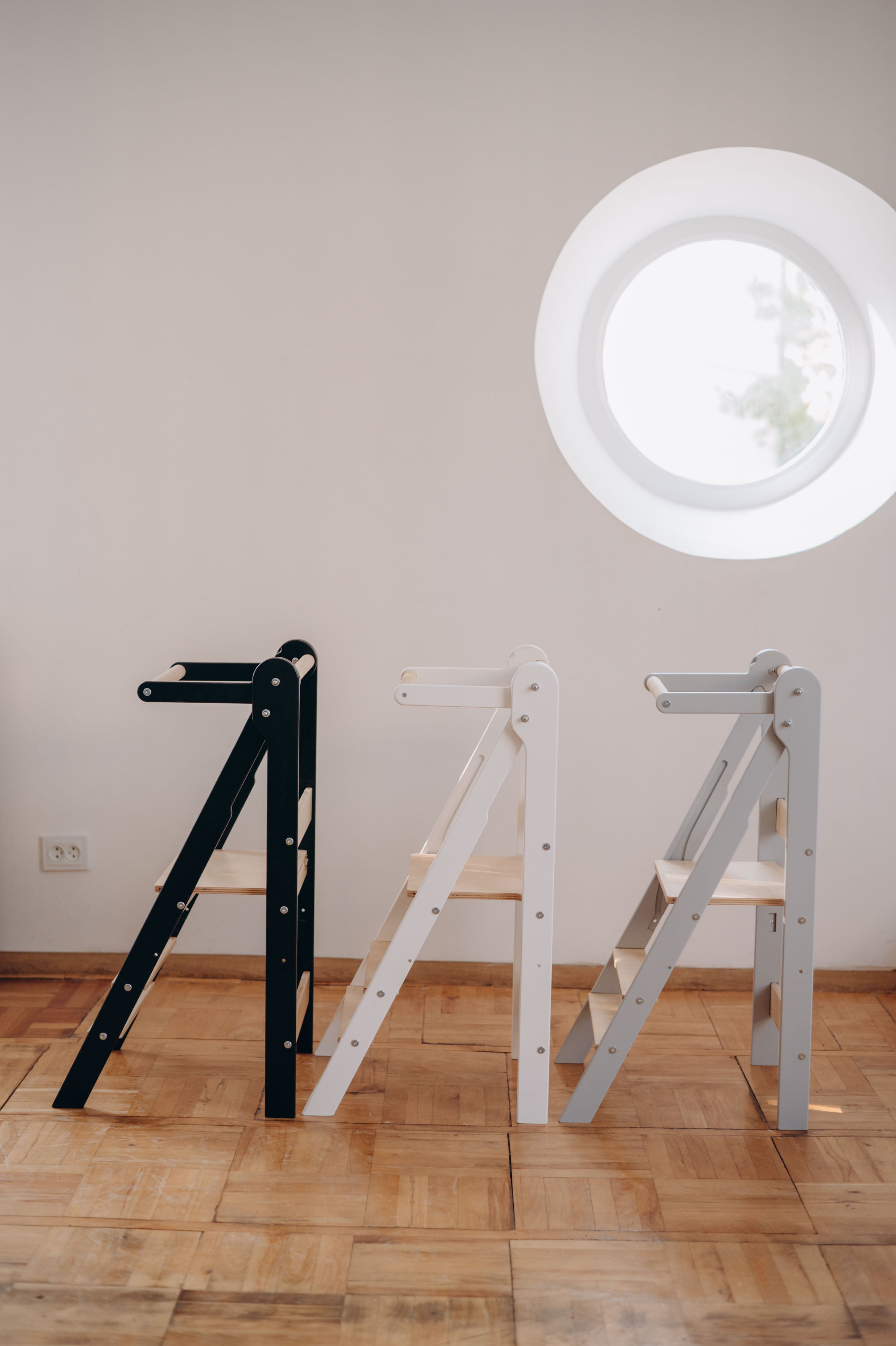 Folding Helper Tower – Wooden Toddler Kitchen Tower with Safety Rail - Step Stool