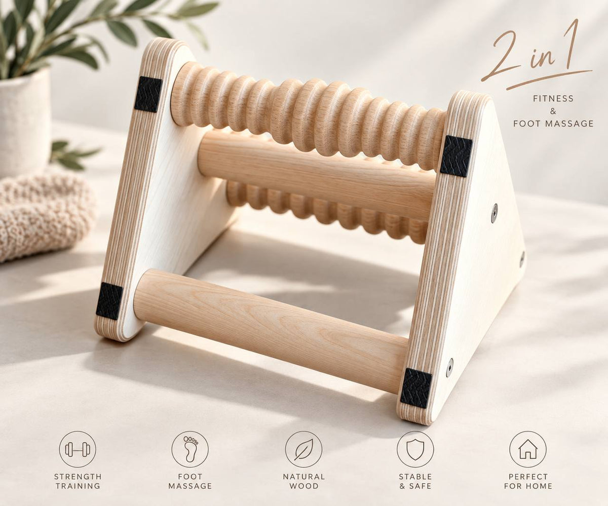 2-in-1 Wood Parallettes Push-up Bar Dip Station with Massage Bars - CleverWood
