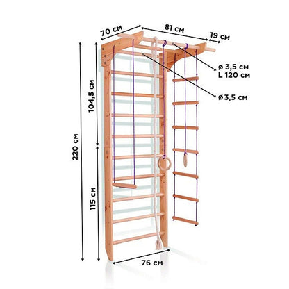 Swedish ladder with wide pull up bar for kids and adults