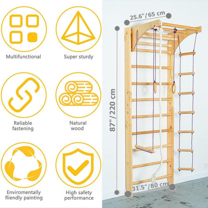 Sport ladder made of natural wood for kids and adults with Adjustable Pull Up Bar