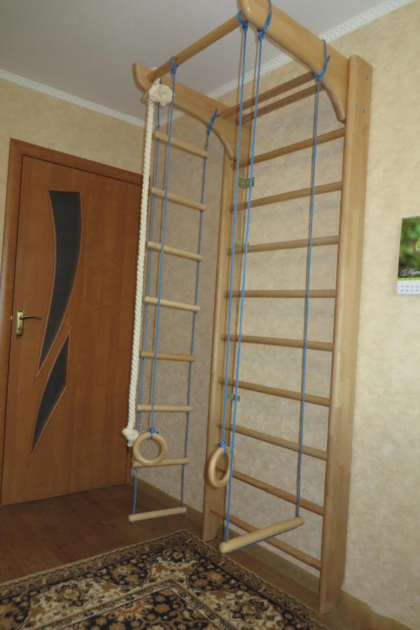 Sport ladder made of natural wood for kids and adults with Adjustable Pull Up Bar