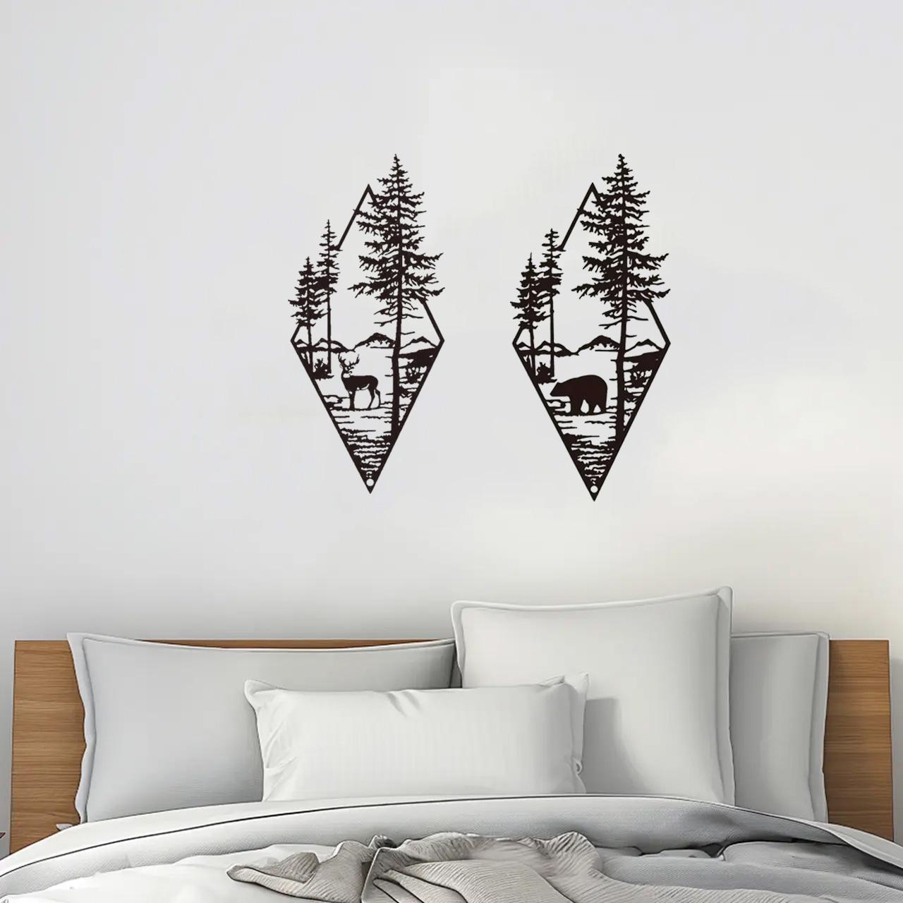 Rustic Forest Animal Metal Wall Art – Set of 2 | Deer & Bear Nature Scene | Mountain Cabin Wall Decor | Steel Home Accent