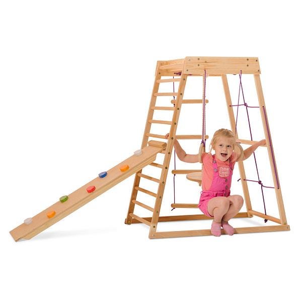 Outdoor Wooden Playground for Kids - Clibming Panel - Monkey Bar with Rope Attachments