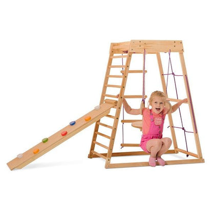 Outdoor Wooden Playground for Kids - Clibming Panel - Monkey Bar with Rope Attachments