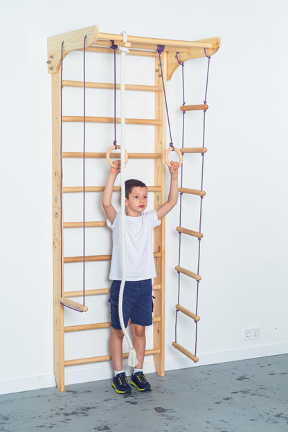 Sport Ladder with Fixed Pull-up bar and Rope Swing Attachments for Home, Yoga club, School - Wall Stall Bars for Body Exercises